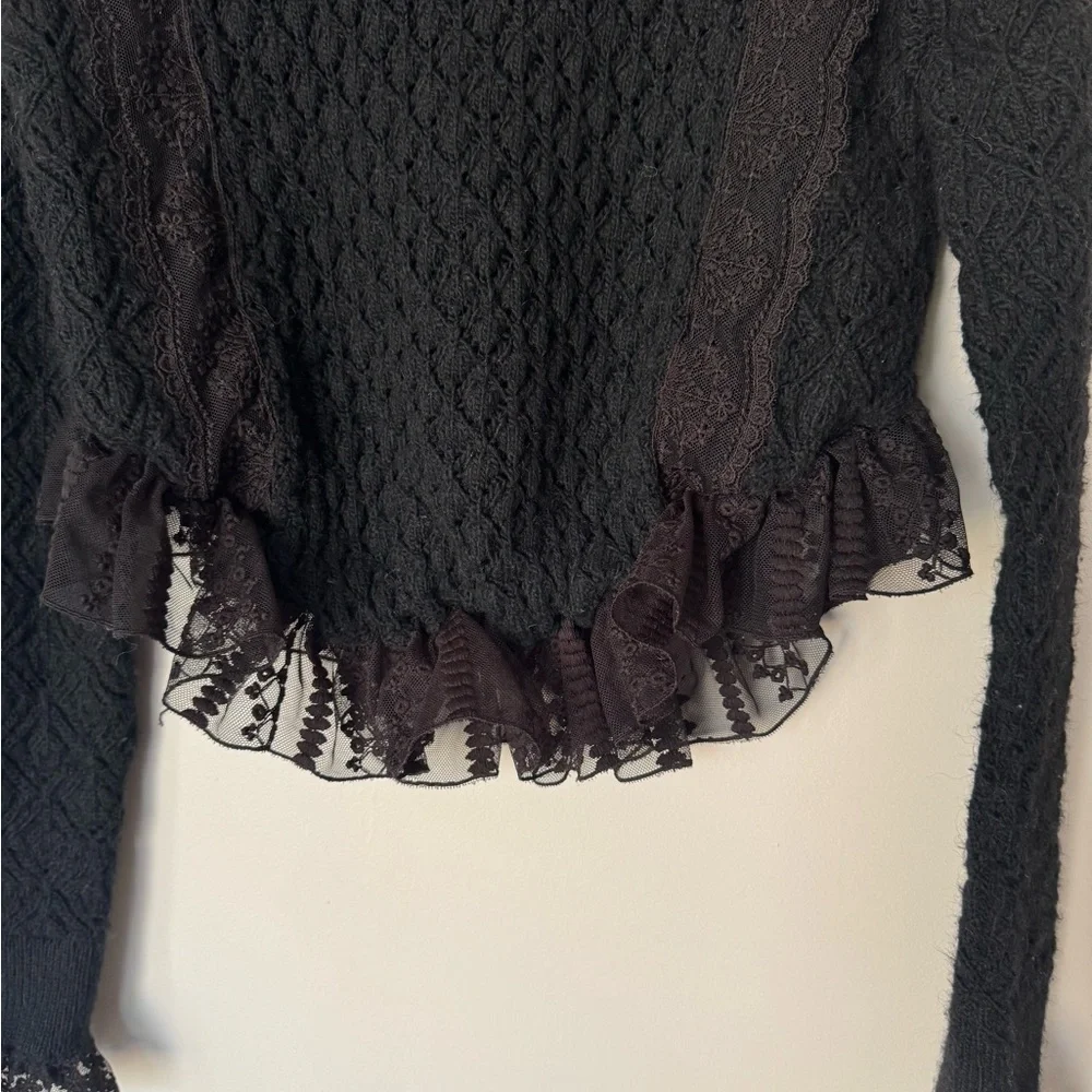 Zara Black Women's Cropped Lace Sweater - Picture 6 of 11
